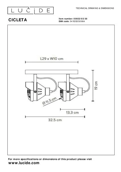 Lucide CICLETA - Deckenstrahler - 2xGU10 - Schwarz - TECHNISCH